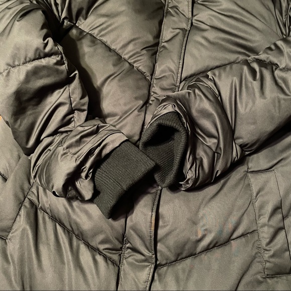 Universal Standard for J.CREW Long Black Chevron Puffer Coat Size Large - Picture 6 of 13